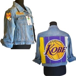 Hollywood Urban Streetwear Cropped Upcycled Denim Jacket Fits L-XL Y 2K